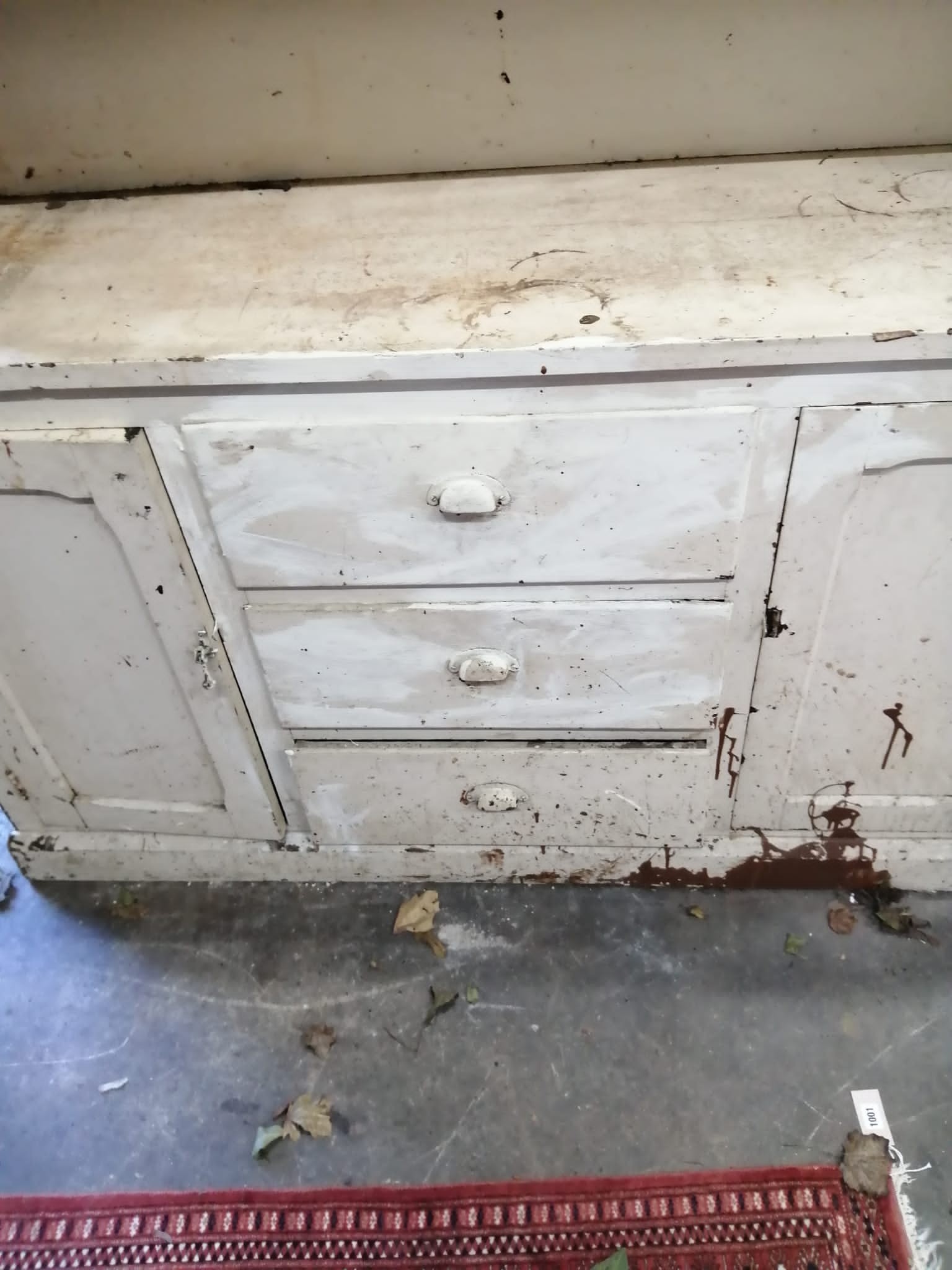 A late Victorian painted pine dresser, width 158cm, depth 46cm, height 230cm